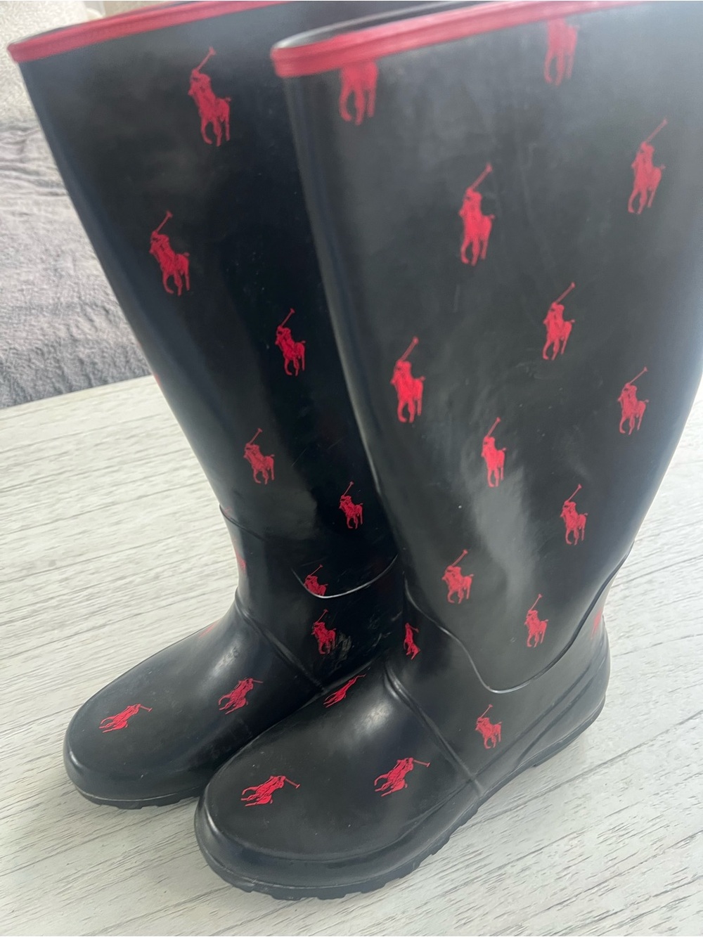 Polo by Ralph Lauren Black Rain Boots with Red Polo Logos